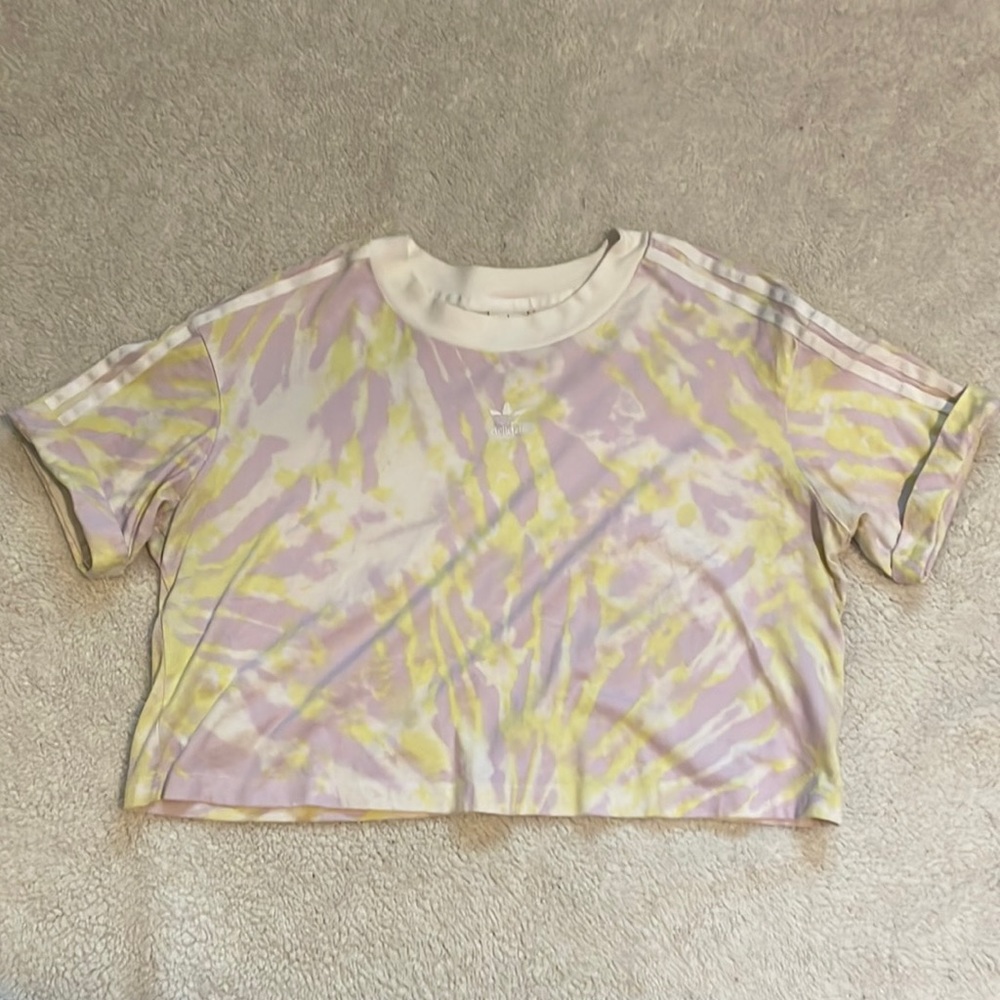 Adidas Trefoil Yellow Purple Tie Dye Crop Top